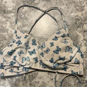 PINK Victoria's Secret White Bikini Top with Blue Butterfly Print